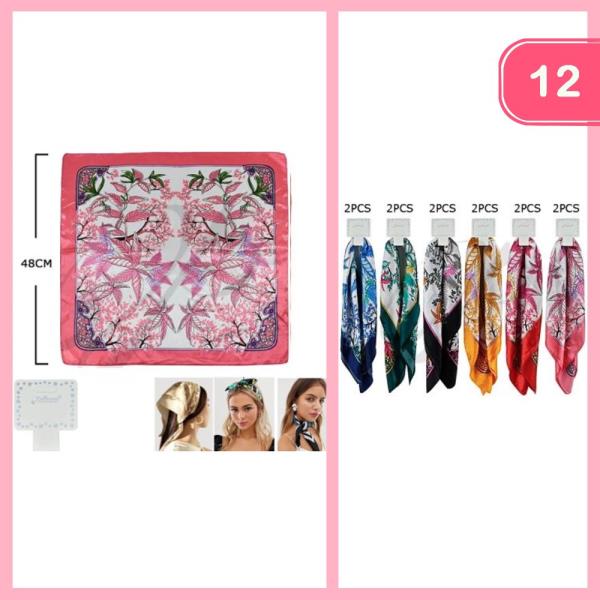 LEAVES  SATIN SQUARE MULTI USE HAIR SCARF BANDANA (12 UNITS)