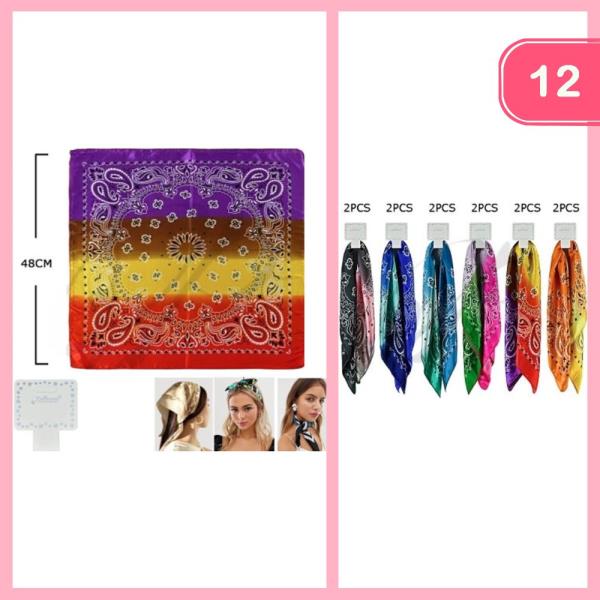 SATIN SQUARE MULTI USE HAIR SCARF BANDANA (12 UNITS)