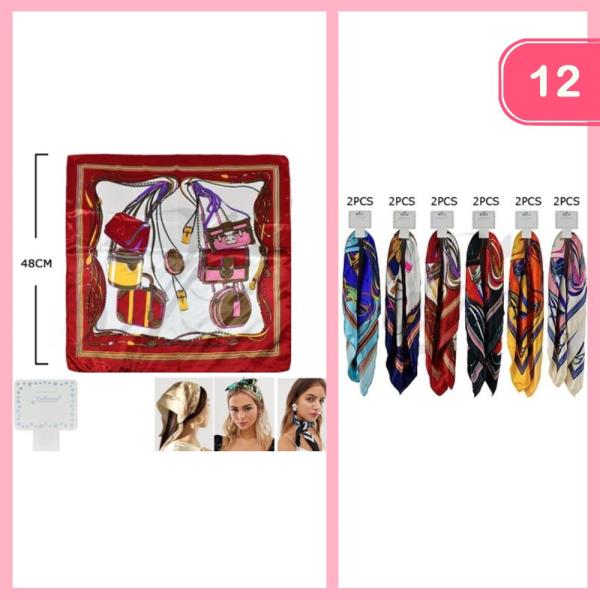 PATTERN SATIN SQUARE MULTI USE HAIR SCARF BANDANA (12 UNITS)