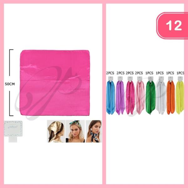 SOLID SATIN SQUARE MULTI USE HAIR SCARF BANDANA (12 UNITS)
