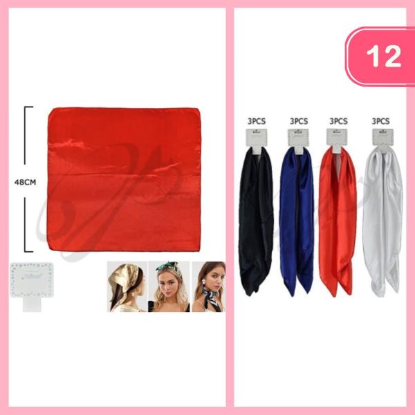 SOLID SATIN SQUARE MULTI USE HAIR SCARF BANDANA (12 UNITS)