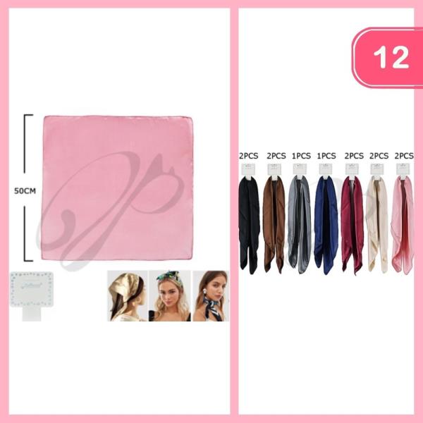 SOLID SATIN SQUARE MULTI USE HAIR SCARF BANDANA (12 UNITS)