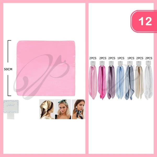 SOLID SATIN SQUARE MULTI USE HAIR SCARF BANDANA (12 UNITS)