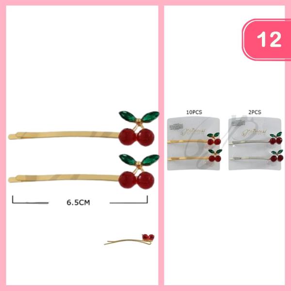 RHINESTONE CHERRY BOBBY PIN (12 UNITS)