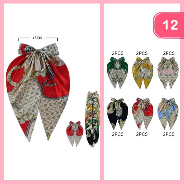 SILK PRINT HAIR BOW PIN (12 UNITS)