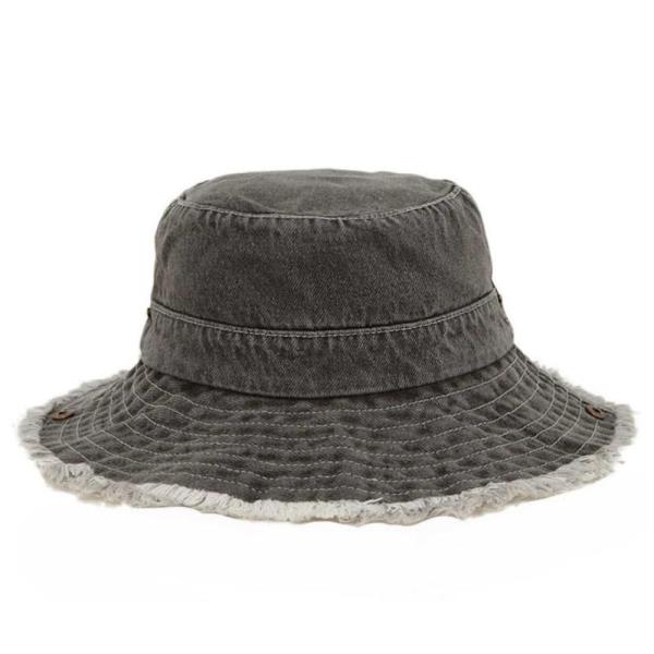 2 PC FRAYED EDGE VINTAGE WASH DENIM ADJUSTABLE STRAP BUCKET HAT