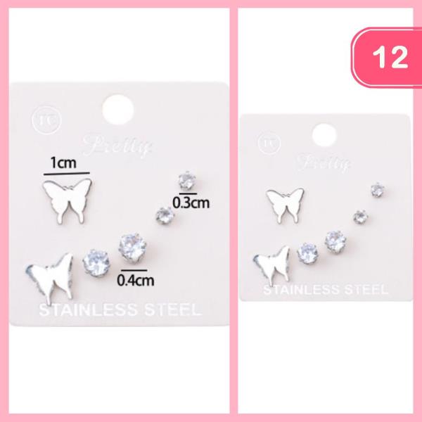 STAINLESS STEEL BUTTER POST EARRING SET (12 UNITS)