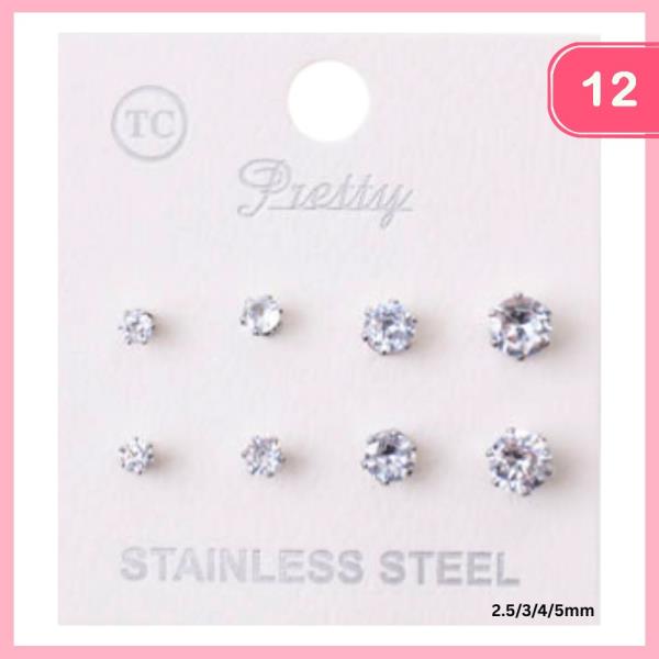 STAINLESS STEEL POST EARRINGS (12 UNITS)