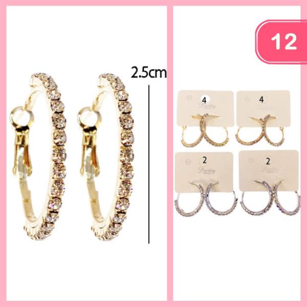 RHINESTONE HOOP EARRINGS (12 UNITS)