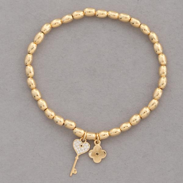 SODAJO GOLD DIPPED HEART KEY CLOVER CHARM METAL CHAIN BRACELET