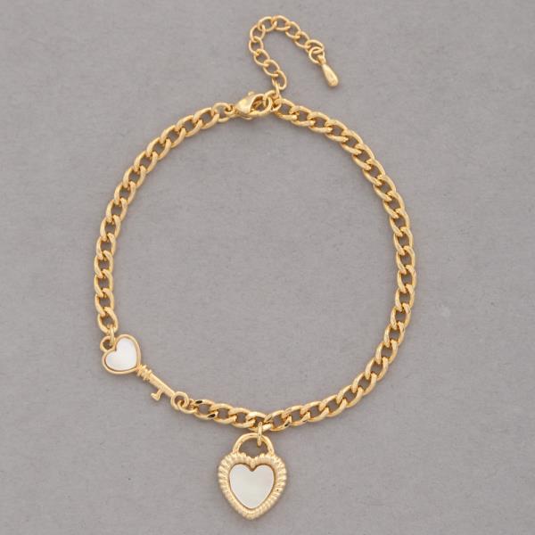 SODAJO GOLD DIPPED HEART CHARM METAL CHAIN BRACELET