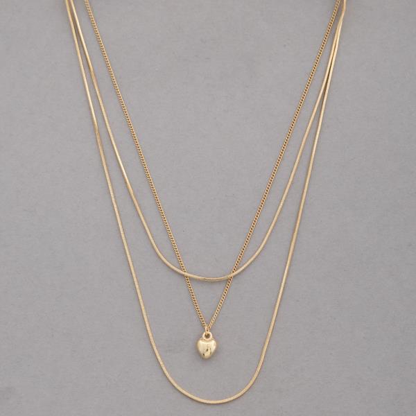 SODAJO GOLD DIPPED 3 LAYERED METAL CHAIN HEART PENDANT NECKLACE