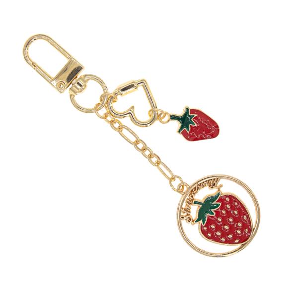 ROUND STRAWBERRY METAL KEYCHAIN