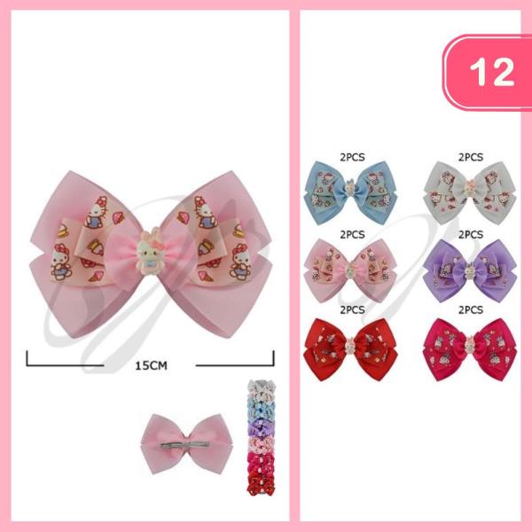CAT PRINT HAIR BOW PIN (12 UNITS)