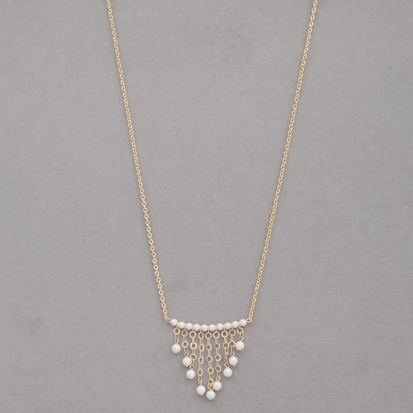 SODAJO GOLD DIPPED PEARL FRINGE METAL CHAIN NECKLACE
