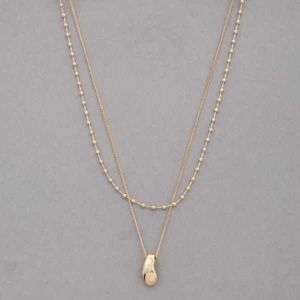 SODAJO GOLD DIPPED 2 LAYERED TEARDROP PENDANT METAL CHAIN NECKLACE