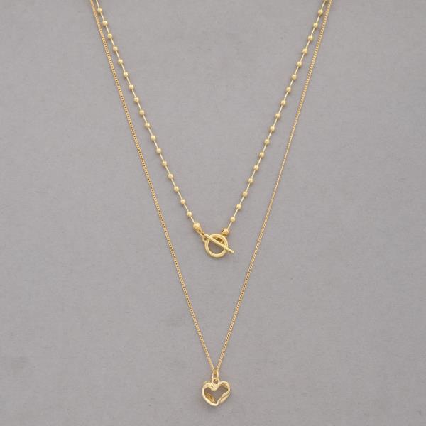 SODAJO GOLD DIPPED 2 LAYERED HEART PENDANT METAL CHAIN NECKLACE