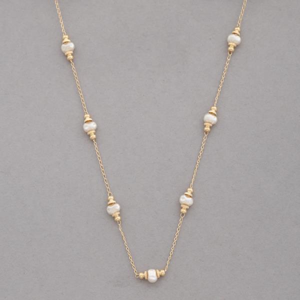 SODAJO GOLD DIPPED PEARL STATION METAL CHAIN NECKLACE