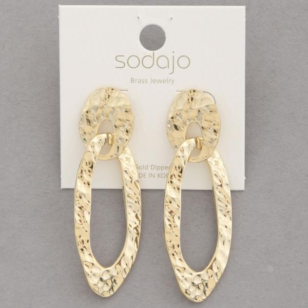 SODAJO HAMMERED METAL COIN LONG TEARDROP LINK GOLD DIPPED EARRING