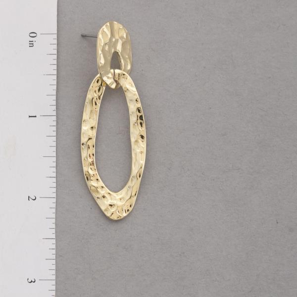 SODAJO HAMMERED METAL COIN LONG TEARDROP LINK GOLD DIPPED EARRING