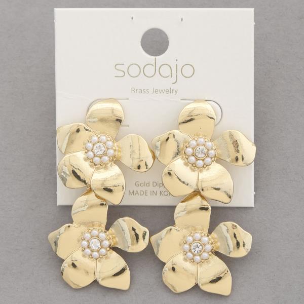 SODAJO DOUBLE FLOWER GOLD DIPPED DANGLE EARRING