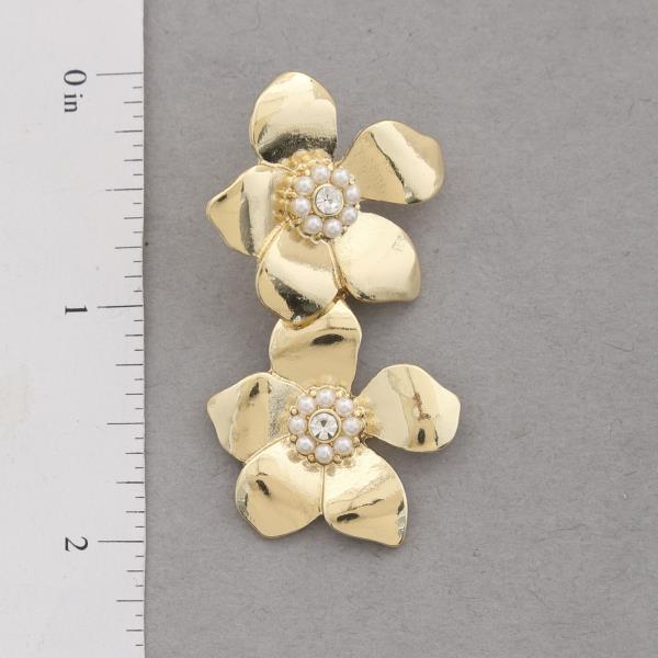 SODAJO DOUBLE FLOWER GOLD DIPPED DANGLE EARRING