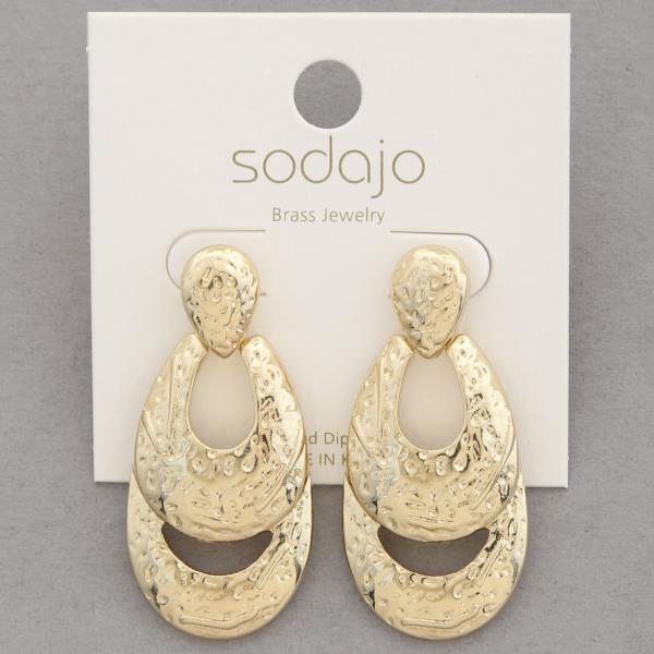 SODAJO HAMMERED METAL TEARDROP GOLD DIPPED DANGLE EARRING