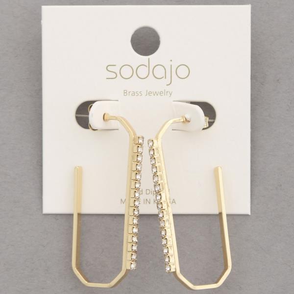 SODAJO RHINESTONE EDGE OPEN OVAL GOLD DIPPED EARRING