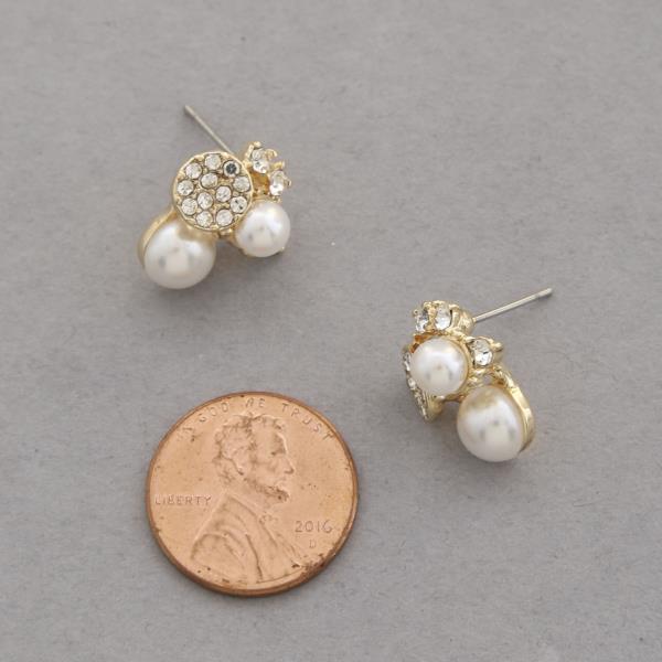 SODAJO PEARL RHINESTONE CLUSTER GOLD DIPPED EARRING