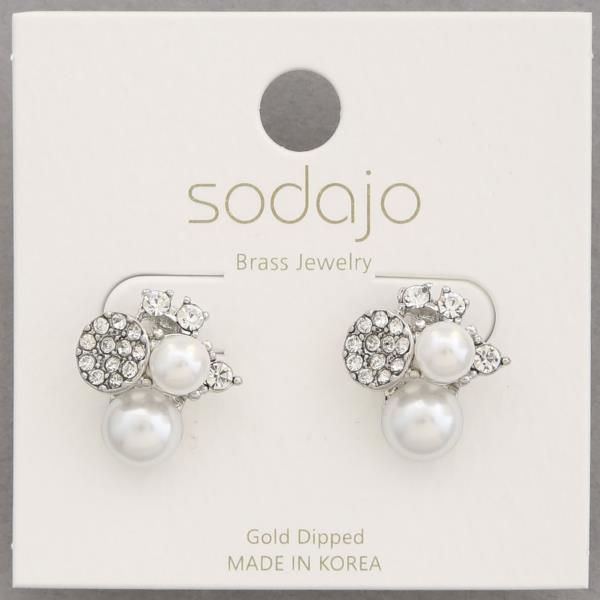 SODAJO PEARL RHINESTONE CLUSTER GOLD DIPPED EARRING