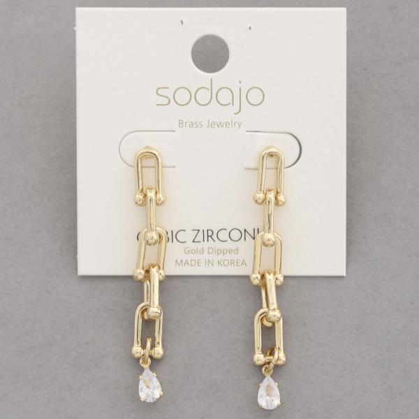 SODAJO CZ TEARDROP U LINK GOLD DIPPED DANGLE EARRING