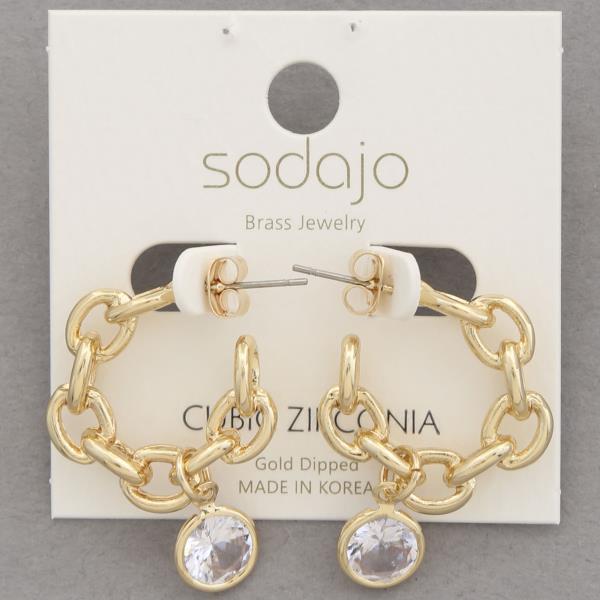 SODAJO OVAL LINK CZ GOLD DIPPED OPEN HOOP EARRING