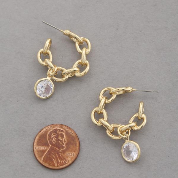 SODAJO OVAL LINK CZ GOLD DIPPED OPEN HOOP EARRING