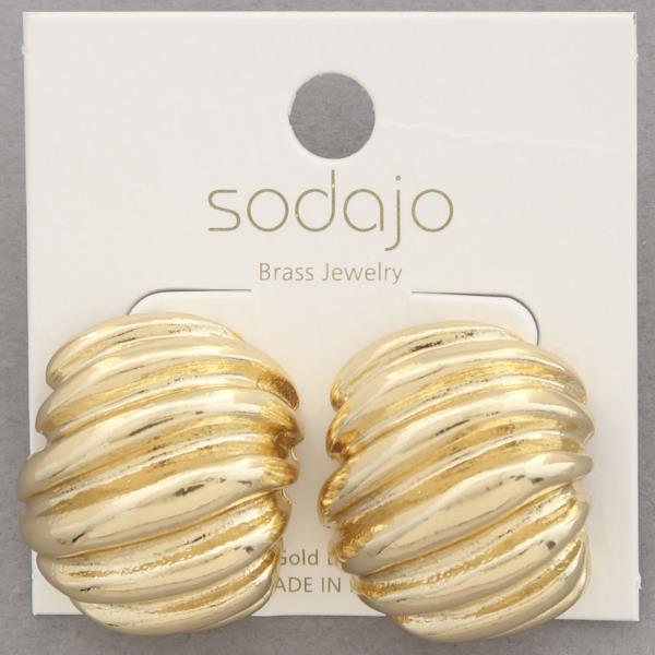 SODAJO LINED TEXTURED SQUARE GOLD DIPPED METAL EARRING