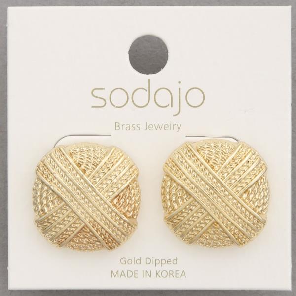 SODAJO TEXTURED ROUND METAL GOLD DIPPED EARRING