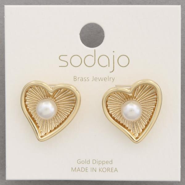 SODAJO PEARL BEAD HEART SHAPE GOLD DIPPED EARRING