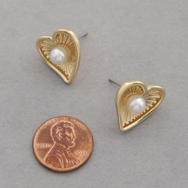 SODAJO PEARL BEAD HEART SHAPE GOLD DIPPED EARRING