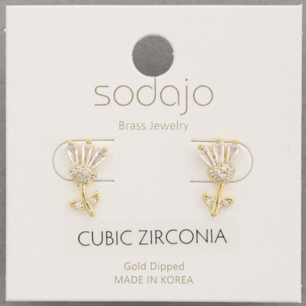 SODAJO CZ FLOWER GOLD DIPPED EARRING