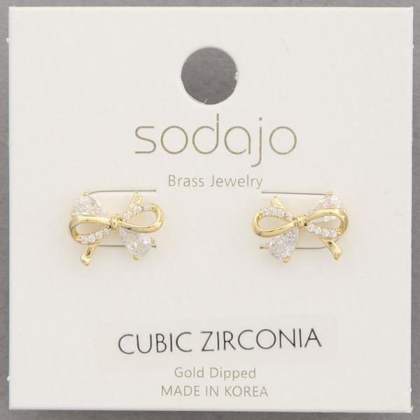 SODAJO CZ RIBBON BOW GOLD DIPPED EARRING