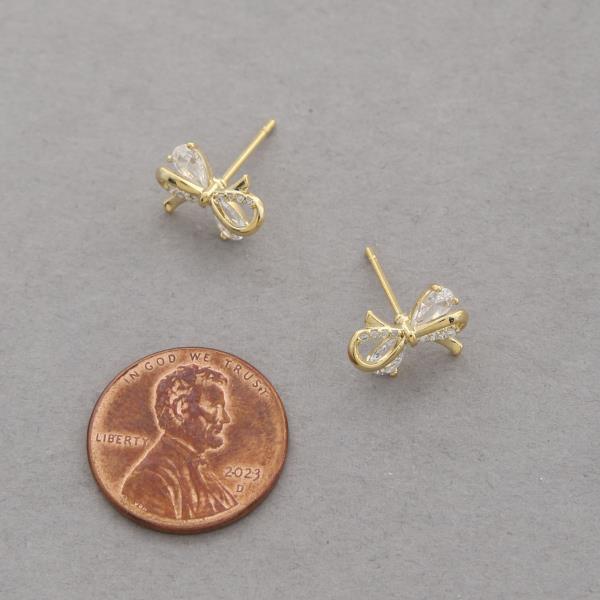 SODAJO CZ RIBBON BOW GOLD DIPPED EARRING