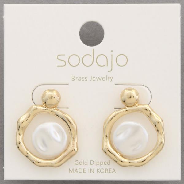 SODAJO PEARL BEAD ROUND GOLD DIPPED EARRING