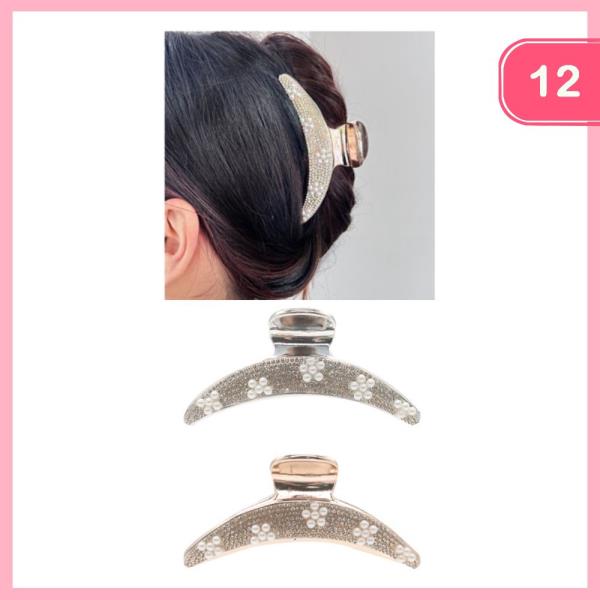 RHINESTONE PEARL FLOWER HAIR CLAW CLIP (12 UNITS)