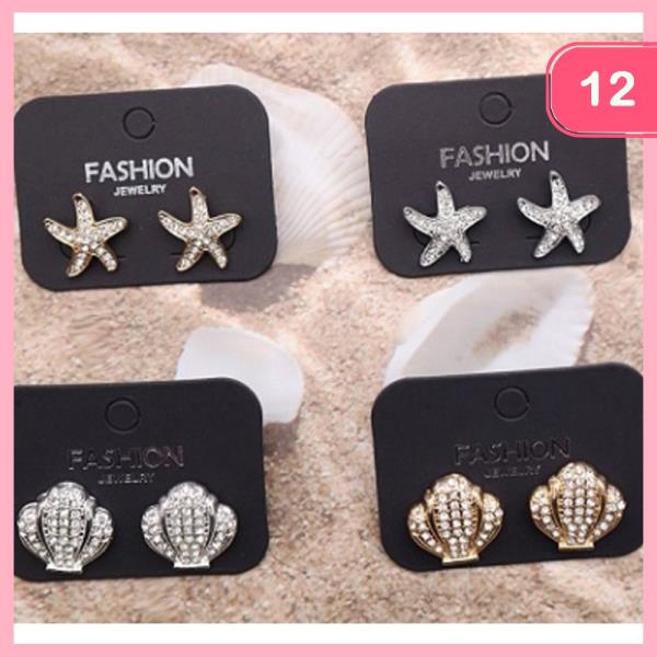 RHINESTONE SEASHELL STARFISH EARRINGS (12 UNITS)