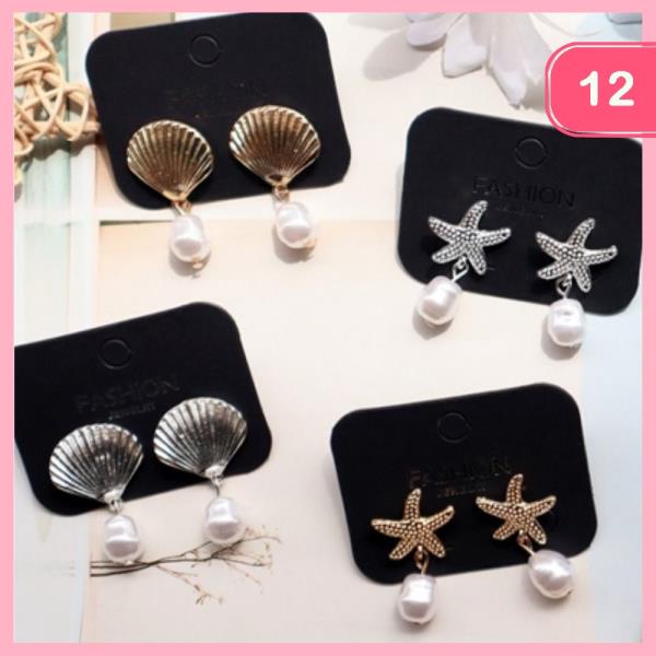 SEA SHELL STARFISH PEARL EARRINGS (12 UNITS)