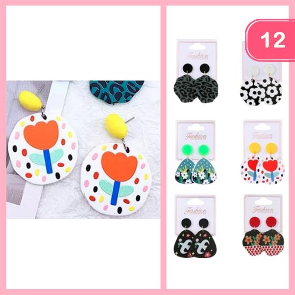 FLOWER ROUND DANGLE EARRINGS (12 UNITS)