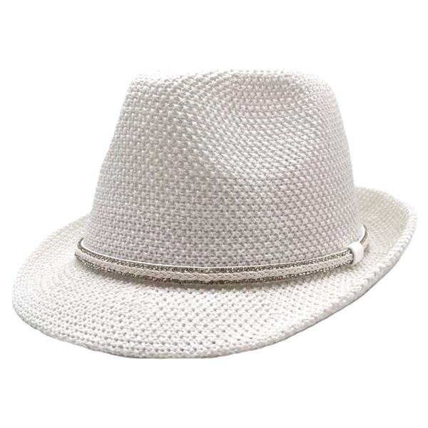 STRAW RHINESTONE BAND PANAMA SUN HAT