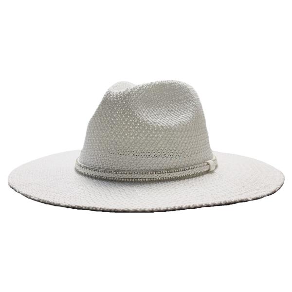 STRAW RHINESTONE BAND SUN HAT