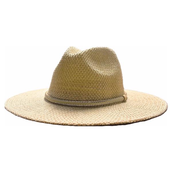 STRAW RHINESTONE BAND SUN HAT