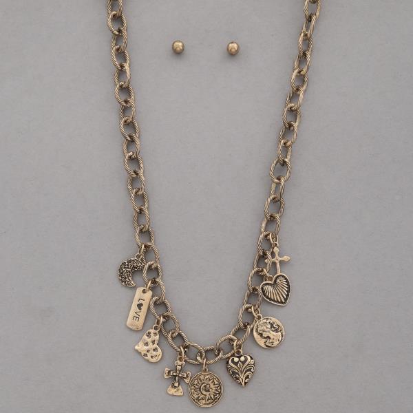 RUSTIC MULTI CHARM CIRCLE LINK NECKLACE