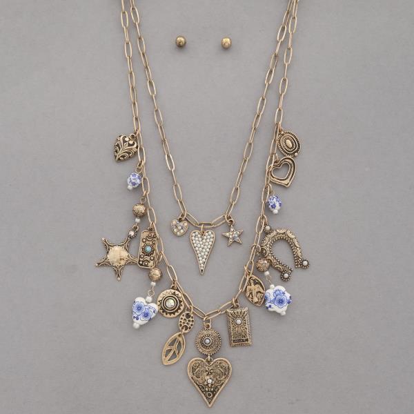 MULTI CHARM OVAL LINK LAYERED NECKLACE